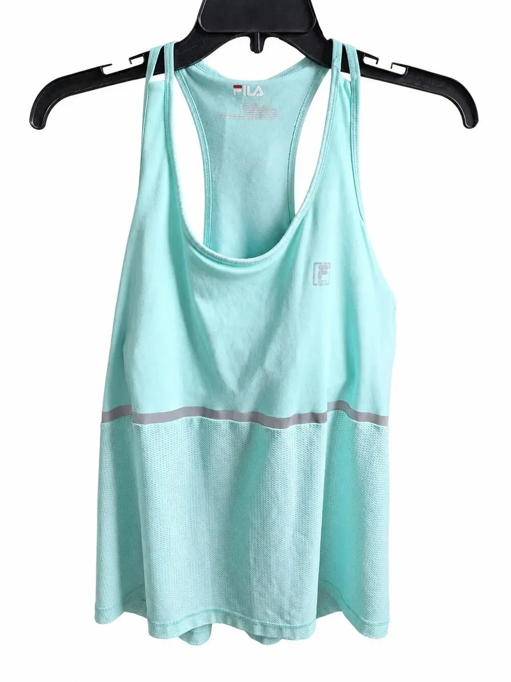 FILA Sport Women’s L Mint Green Racerback Mesh Tank Built In Bra Reflective